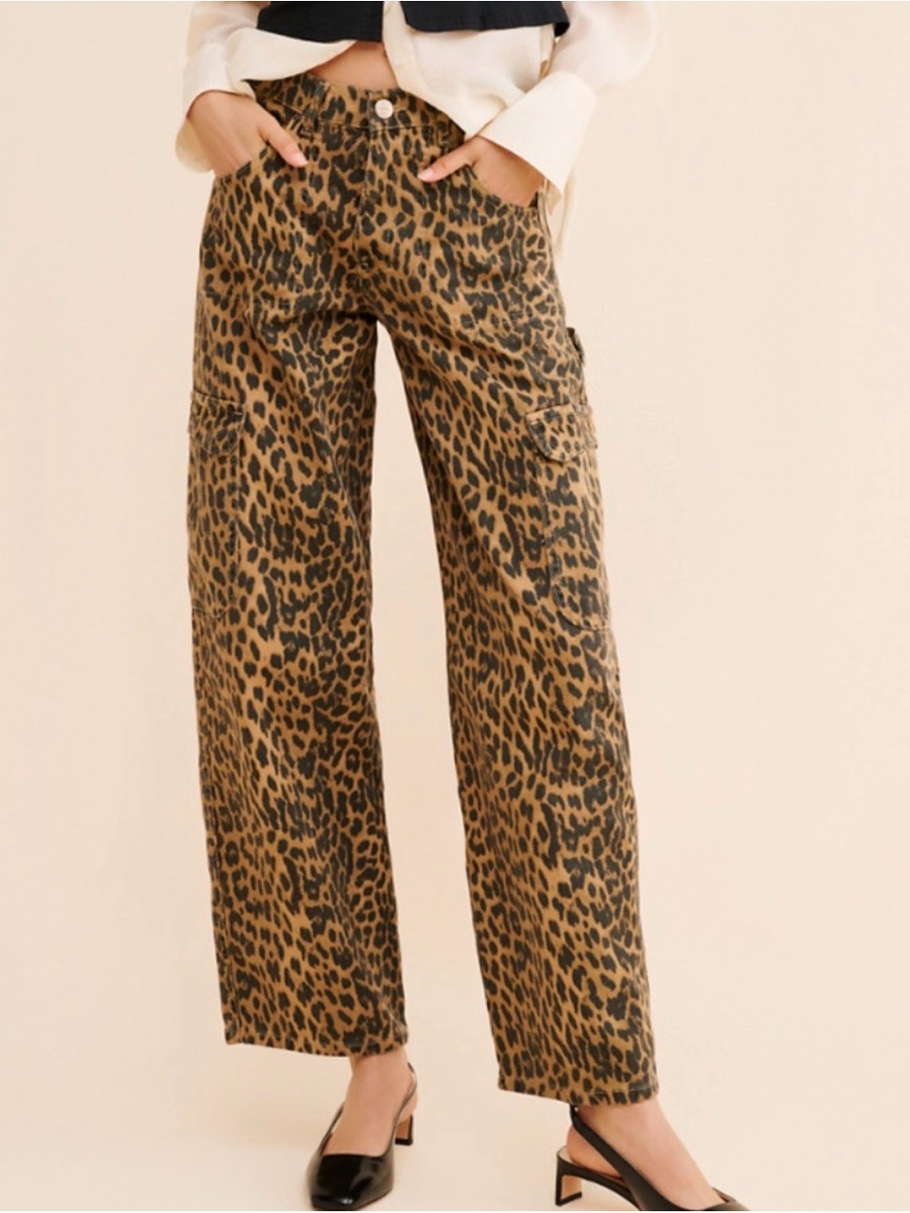 Damson Madder Dion Cargo Jeans Leopard Wide Carpenter Pants UK 6 US 2 NWOT